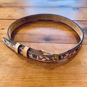 Tony Lama Floral Rose Leather Belt Made in USA